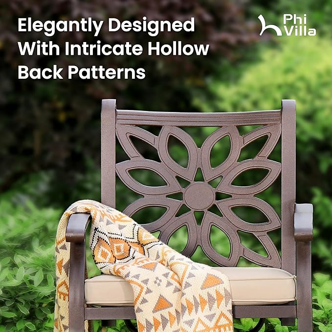 PHI VILLA Cast Aluminum Outdoor Patio Swivel Dining Chairs, Extra Wide Armrest Chairs with Seat Cushion, Casting Aluminum Back for All Weather, Set of 2