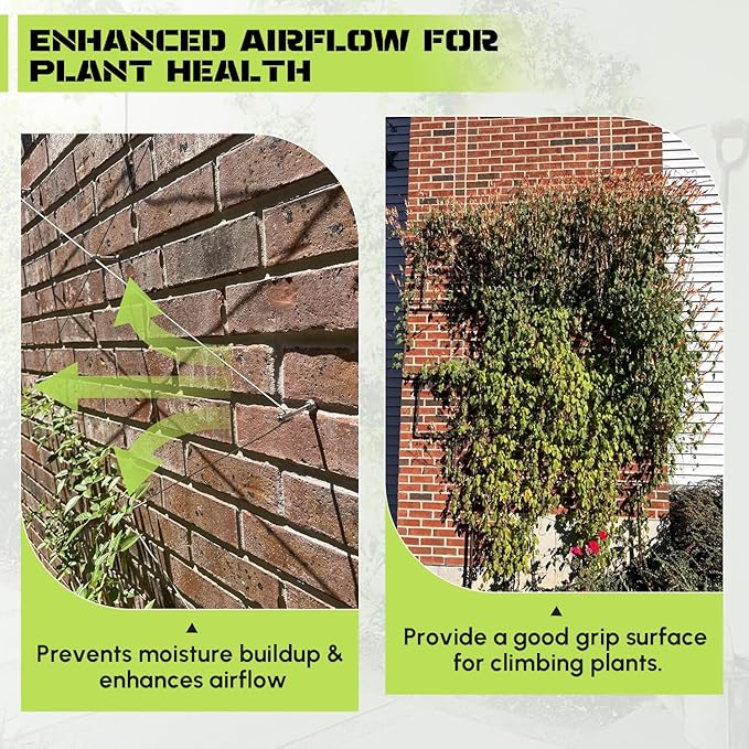 Wire Trellis for Climbing Plants Outdoor, 30-Set Wall Wire Trellis Kit with 1/8" x 150ft Stainless Steel Cable and Cutter, T316 Espalier System for Fence Garden DIY on Brick Concrete Wood Walls
