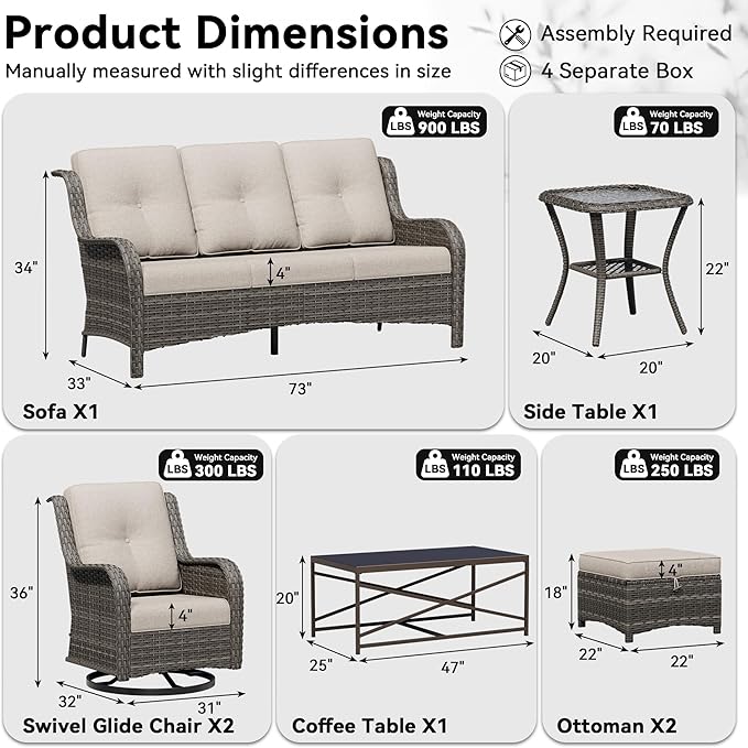7 Piece Outdoor Wicker Patio Furniture Set, Outdoor Swivel Rocker Patio Chairs Set with Thickened Olefin Cushions, High Back and Deep Seating, Hand-Woven PE Rattan for Porch, Deck