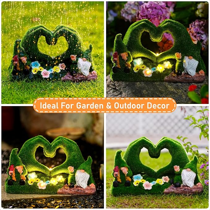 twinbling Valentines Day Gifts for Her Garden Gnome Statue Heart-Shaped Moss Covered Outdoor Garden Decor Cute Gnomes Decorations for Home Patio Yard Balcony Lawn Decor