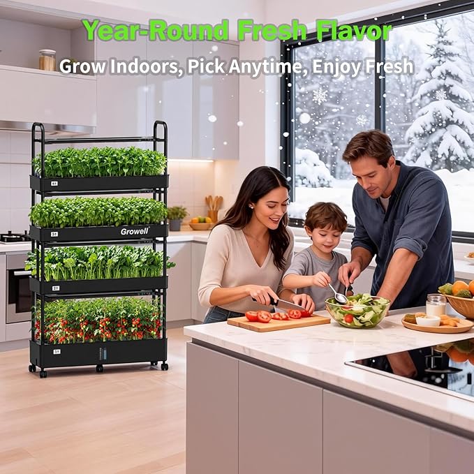 Large Hydroponics Growing System Kit, 120 Pods Vertical Indoor Herb Garden Kit with 2 Light Modes & Auto Circulating Water System, 48L Movable Indoor Gardening System for Herb Vegetable Fruit