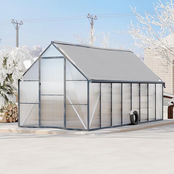 8 ft x16 ft Aluminum-Framed Polycarbonate Greenhouse, Heavy Duty Polycarbonate Greenhouse with Quick Setup Structure and Roof Vent, Large Enhanced Aluminum Green House Kit for Outdoors