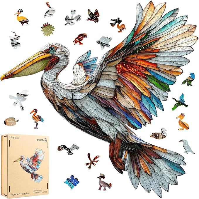 Qiuenisray Wooden Puzzles for Adults 500 Pieces, Pelican Jigsaw Puzzles, FSC Certified Wall Decor, Unique Animal Shape Puzzles Pieces, Bird Wood Puzzle, Festival Gifts for Family Friend 21.2x21.1 in