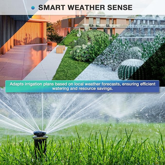 8 Zone Smart Sprinkler Controller with Local Weather Intelligence and Atmosphere Lights, Automated Watering and App Control WiFi Irrigation System, Save Water Through Rain Skip