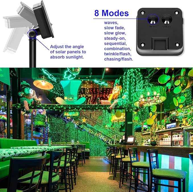 YAOZHOU Green Solar Fairy String Lights Outdoor, 2 Pack Each 100LED 8 Modes Copper Wire Lights Christmas Decorations IP67 Waterproof for Garden, Patio, Fence, Balcony