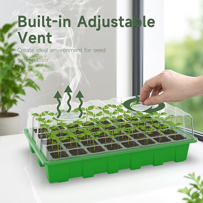 Gardzen 5 Pack BPA Free Seed Starter Tray Kit, 40 Cell Reusable Seedling Trays with Humidity Vented Domes and Base, Indoor Gardening Greenhouse Starter for Vegetables Flowers Herbs