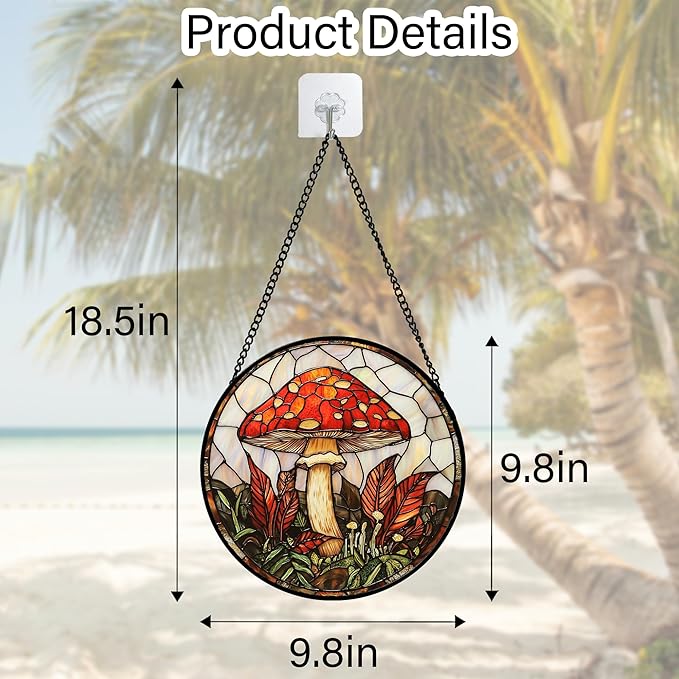 DASTOLL Stained Glass Window Hanging, Big Red Mushroom Suncatcher for Doors Home Sun Catchers Decoration and Christmas, Mother's Day Birthday Gifts for Women, Men, and Mom 9.8 in