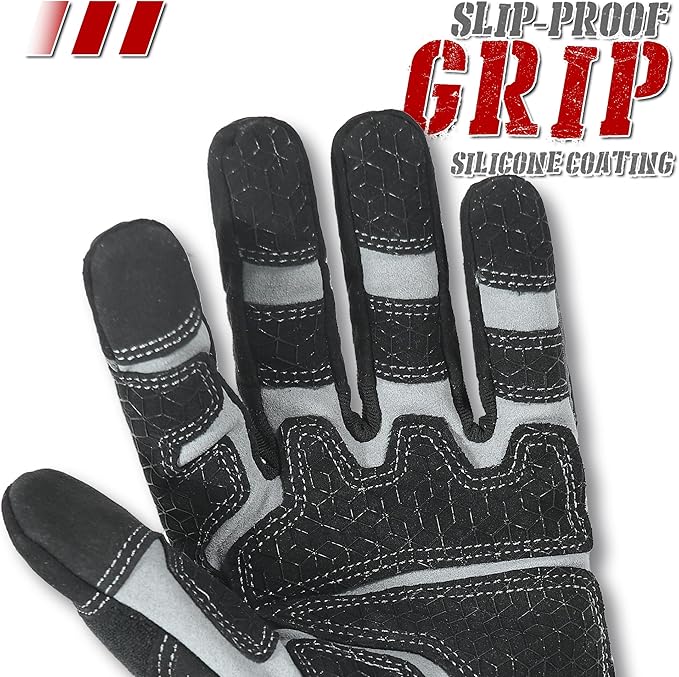 HANDLANDY Mens Work Gloves Touch screen, Utility Mechanic Gloves, Flexible Breathable Fit- Padded Knuckles & Palm