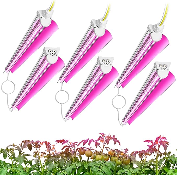 Elaruslux 4FT Plant Grow Light, Super Bright Plant Lights for Indoor Growing, Full Spectrum, with ON/Off Switch & Timed Function, Pinkish