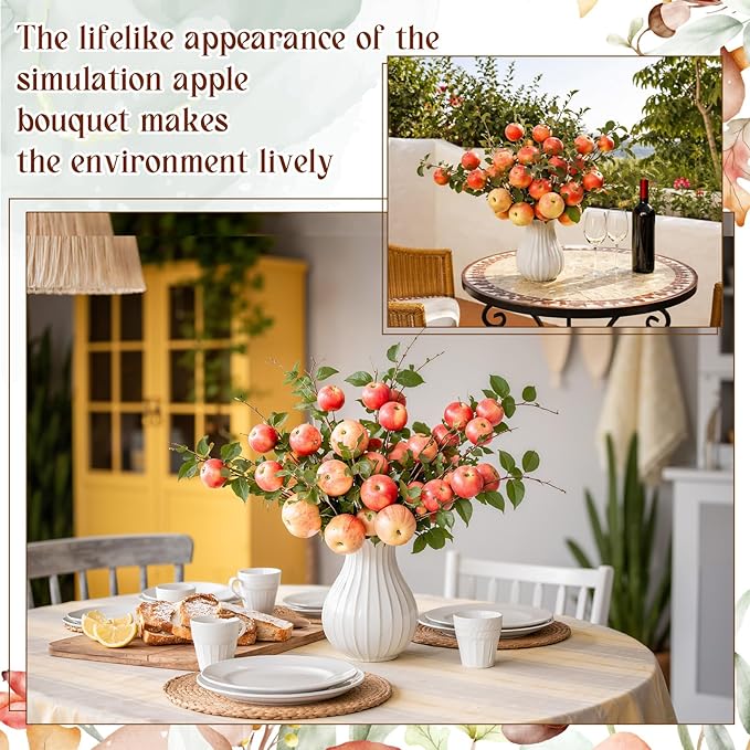 10 Pcs 21.65 Inches Artificial Fake Apple Branches Realistic Tall Apple Bouquets Tree Branch with Long Stem and Green Leaves Fruit Plant for Home Office Vase Filler Shop