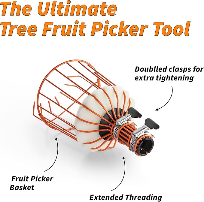 EXTEND-A-REACH Fruit Picker Basket Only // Twist-On Apple Picker Basket Only Fits Standard Acme Extension Pole // Fruit Tree Picker Tool for Orange Mango Avocado Lemon Pear (Pole Sold Separately)