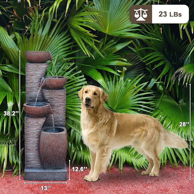 38.2" Tall Outdoor Water Fountain,Stone Texture Modern 4 Tiers Cascading Bowls Garden Fountains Outdoor,Suit for Patio, Deck, Porch, Lawns, Backyard and Home Art Decor