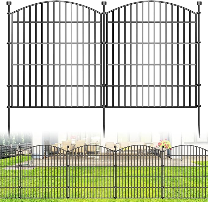 Decorative Garden Fence, 5 Panels - 32 in (H) x 11.8 ft (L) No Dig Dog Fence Outdoor for Yard, Rustproof Tall Garden Fencecing Panels, Animal Barrier Suitable for Yard Border, Patio, and Outdoor Use
