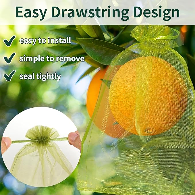 50 Pcs Fruit Protection Bags, 4×6 Inches Green Fruit Nets for Fruit Tree, Drawstring Mesh Cover Bags to Protect Vegetables Tomato Strawberry Garden (4×6 Inch)