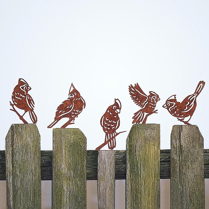 Rusty Birds Decoration, Outdoor Bird Wall Decor, Metal Bird Yard Decor, Garden Sculptures, Yard Art, Fence Decorations Outdoor, Rustic Garden Decor, Metal Birds Craft Statue Ornaments