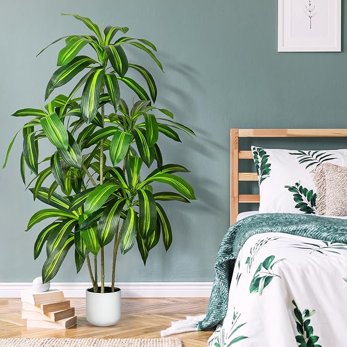 Artificial Dracaena Tree 5FT – Tall Artificial Indoor Tree, Large Indoor Plant for Living Room & Home Decor, Big Faux Floor Plant for Bedroom, Office, Apartment, Realistic Tree Decor Indoor