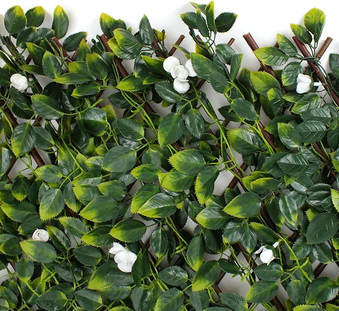 3rd Street Inn™ Leaf Trellis - Bamboo Greenery Panel - Boxwood and Ivy Privacy Fence Substitute - DIY Flexible Fence Panel (4, White Rose Rattan)