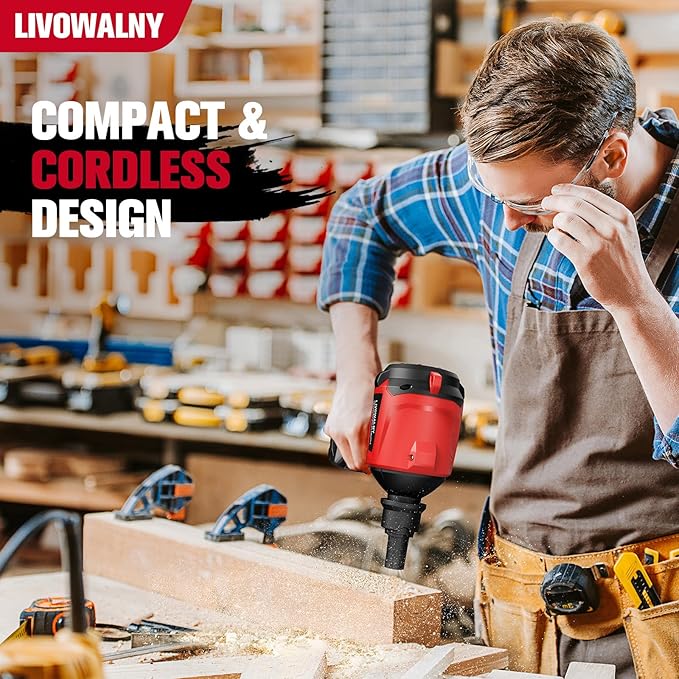 LIVOWALNY Cordless Air Pump Dust Blower Compatible with Milwaukee 18V Battery, Brushless Air Duster Compressed Air Mattress Pump w/ 3 Speeds & 7 Nozzles & 447 MPH/39 CFM for Workshop Cleaning
