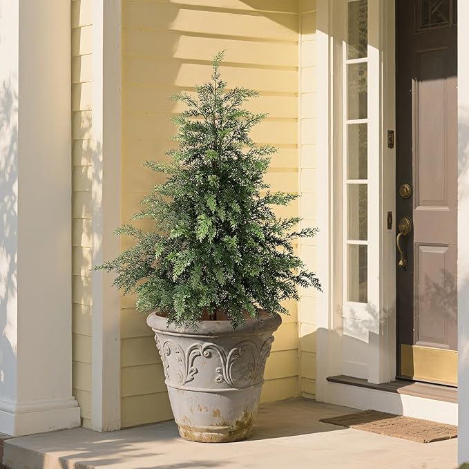 YXZZWL 3FT Real Touch Cedar Topiary Trees for Front Porch Decor, Artificial Shrubs Faux Plants Potted UV Resistant Fake Greenery for Outdoor Indoor Door Garden Farmhouse Home Decoration (Set of 2)