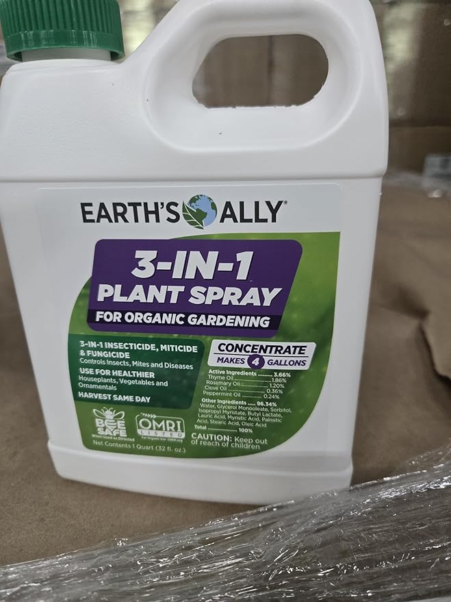 Earth's Ally 3-in-1 Plant Spray 32 Oz Concentrate for Pests and Disease - Organic Insecticide, Fungicide, Miticide - OMRI Listed for Indoor Houseplants and Outdoor Garden - Safe for Bees, Kids, Pets