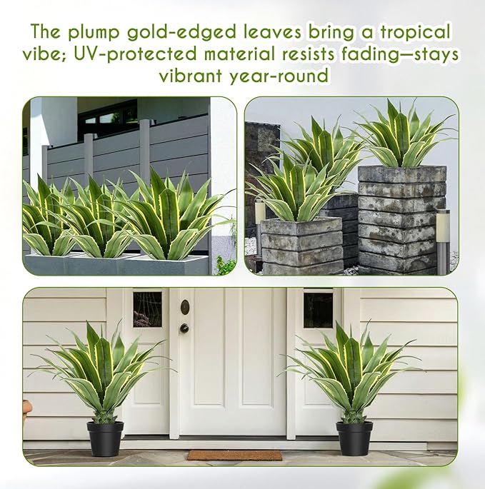 Giegxin 1 Piece 32" Tall Artificial Spiked Agave Plant Potted Faux Agave Plants UV Resistant Large Realistic Artificial Greenery Outdoor Indoor for Housewarming Gift House Garden Bathroom
