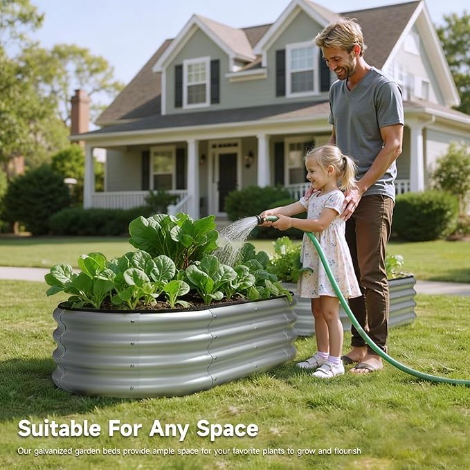 4x2x1 FT Raised Garden Bed Kit, Metal Planter Box Outdoor, Planters for Outdoor Plants, Flower, Vegetables, Herbs (Silver,2PCS)