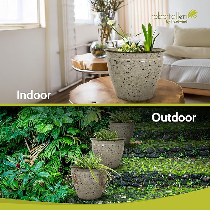 Headwind Riverside Collection – 10" Chamois Glazed Decorative Plant Pots Indoor with Drainage & Outdoor - Modern Flower Pot Weather-Resistant Lightweight Planter by Robert Allen