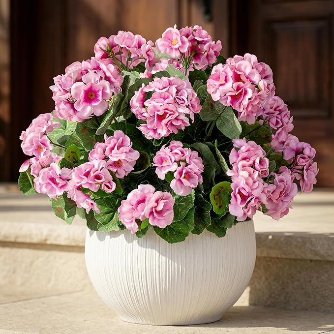 Uqueeten 4PCS Fake Flower Artificial Geranium,Artificial Flowers for Outdoors, Geraniums Artificial Flowers Realistic,Artificial Geraniums for Outdoors Fake Plant Decoration((Pink) 14.4"