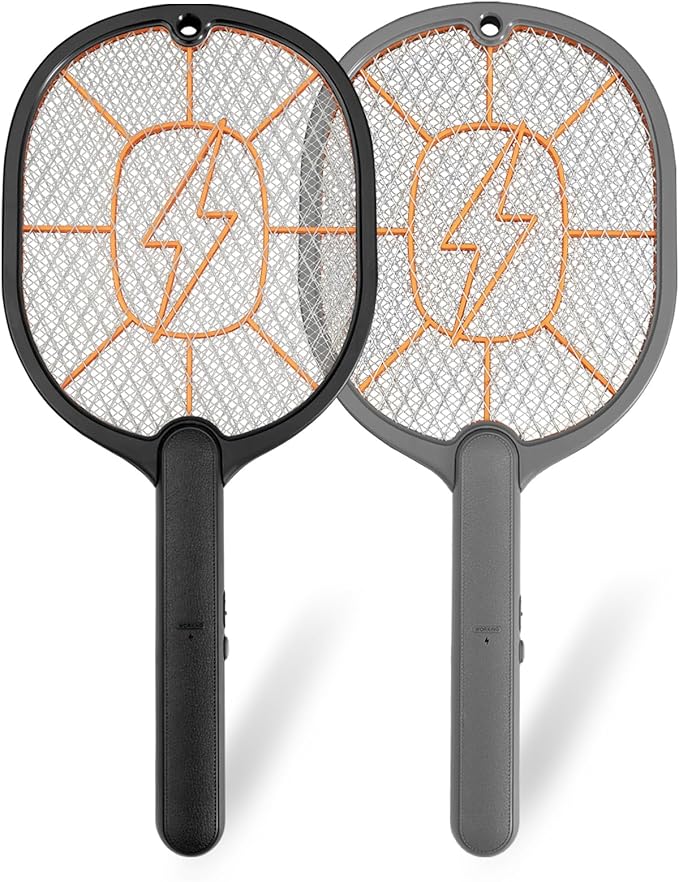 2-Pack Electric Fly Swatter – Battery Powered Mosquito & Bug Zapper Racket with Safe Mesh & Wall-Mount Design for Indoor and Outdoor Use (Black & Gray)