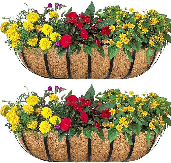 2pack 36-inch Window Sill Window Railing Planters with Cocoa Liner for Outdoor Balconies, Porches, Fences, Patio Railings