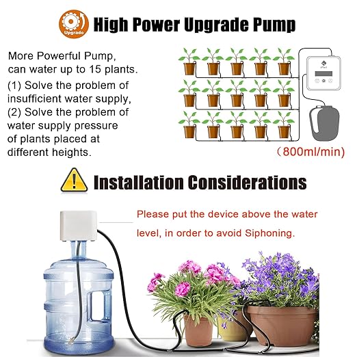 [Upgraded Pump] LCD Automatic Drip Irrigation Kit for 15 Plants, DIY Plant Self Watering System Device Digital Programmable Water Timer, Waterer for Indoor House Plant Vacation Watering
