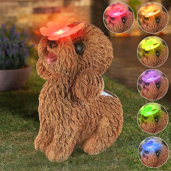 PaLuQiYa Dog Statues Outdoor Decor, Solar Lights Outdoor Statue Garden Decorations Solar Dog Ornaments for Patio, Lawn, Yard Art Decoration, Housewarming Garden Gift