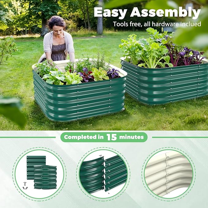 Galvanized Raised Garden Bed, 2.3x2.3x1.5ft Garden Planter Bed Outdoor, Heavy Duty Rustproof Steel Raised Bed Kit for Gardening Vegetables Fruits Flowers Grow Green