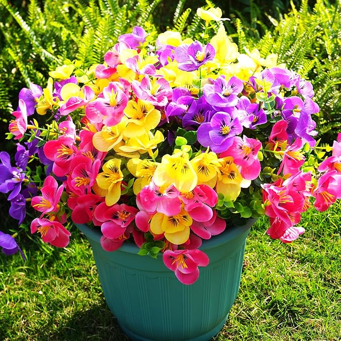 Artificial Flowers for Outdoor, 16 Bundle UV Realistic Fake Faux Plastic Flowers for Outside Indoor Porch Patio Window Box Planter Home Decor