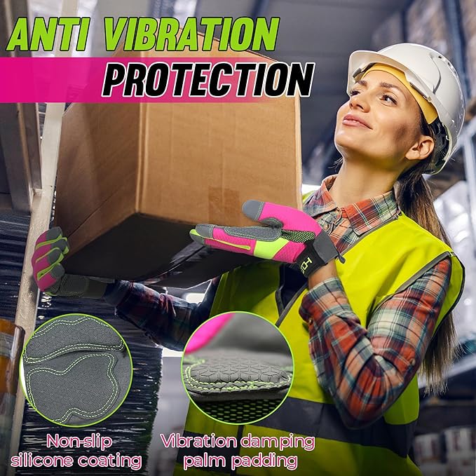 HANDLANDY Work Gloves for Women, Breathable Leather Gardening Glove for Yard Maintenance, Hand Protection with Touch Screen for Gardeners, Farmers