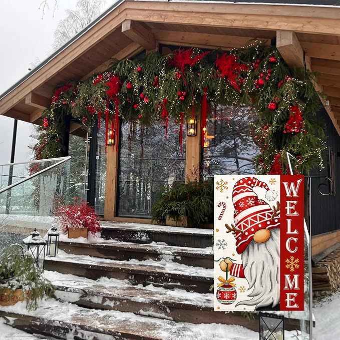 Christmas Gnomes Garden Flag 12x18 Double Sided Vertical Outdoor Flag for Outside Xmas Farmhouse Flag Winter Holiday Yard Lawn Garden Banner (Christmas Gnomes)