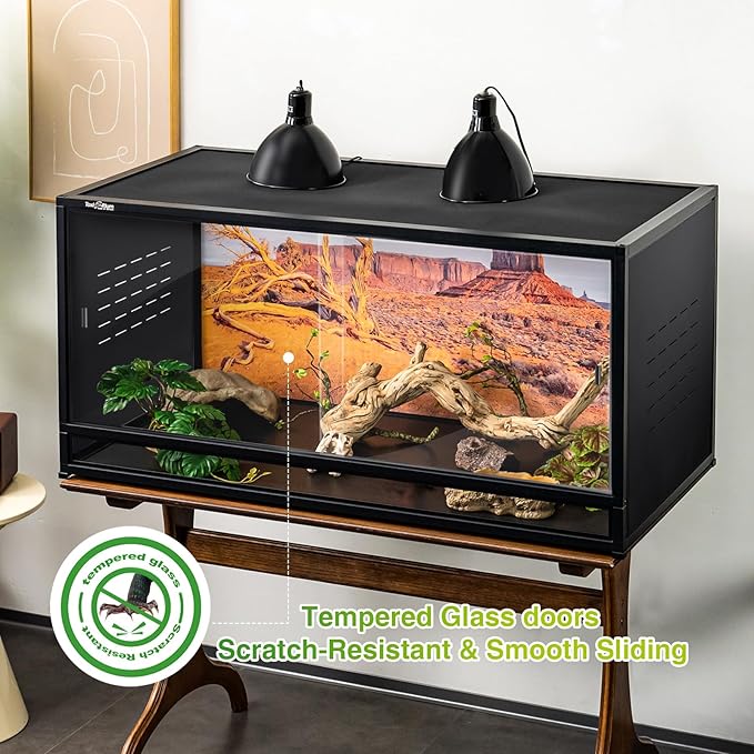 ToxiRium Large PVC Reptile Terrarium 40"x16"x16" 44 Gallon Enclosure for Bearded Dragon, Gecko, Lizard, Snake with Sliding Doors & Lock