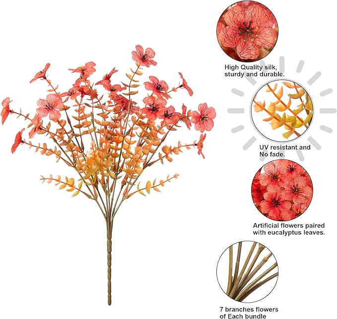 florisso Artificial Fall Flowers Fake Mums for Outdoor Autumn Decoration, 12 Bundles Faux Silk Orange Yellow Mums Daisy Look Real UV Resistant for Outside Home Porch Patio Planter