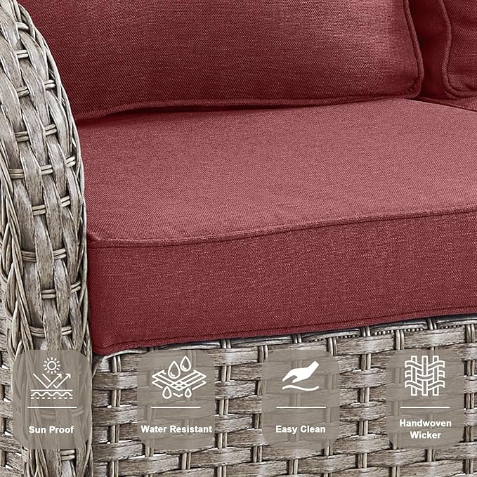 Belord 6 Pieces Wicker Patio Furniture Set with Patio Rocking Chairs, High Back Patio Conversation Set Outdoor Loveseat Glider with Ottoman and Rattan Side Table for Deck Sunroom Backyard