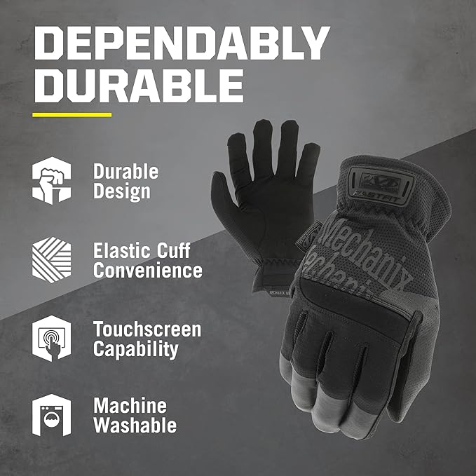 Mechanix Wear FastFit Tactical Gloves - Heavy Duty Lightweight Multipurpose Gloves - Flexible Grip & Reinforced Palm - Touchscreen Capable - Small - Covert Black
