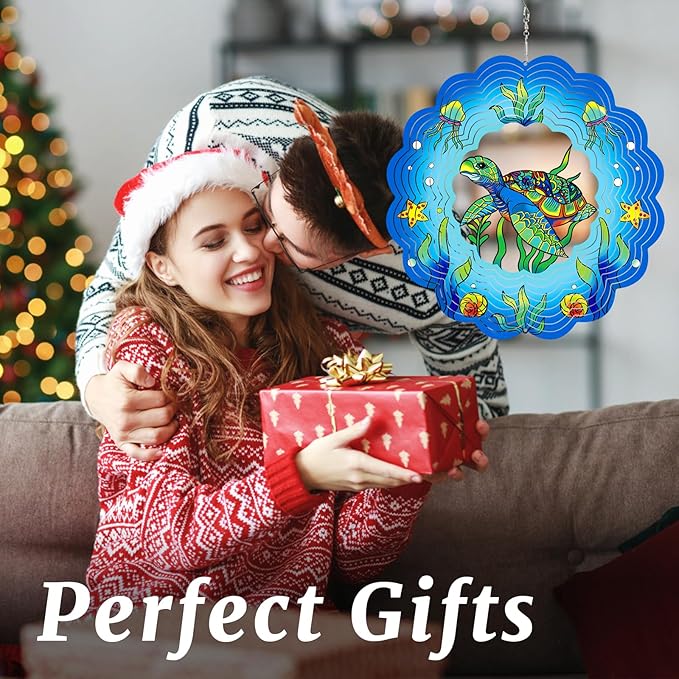 Sea Turtle Wind Spinners Outdoor, Sea Turtle Gifts for Women Mom Grandma Men,12inch 3D Hanging Metal Wind Sculpture for Outside Decor, Birthday for Garden Ornament Decoration