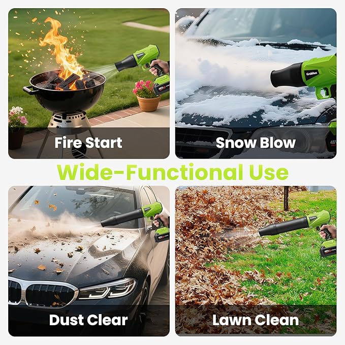 Leaf Blower Cordless, 48V Dual Batteries, 30000 RPM Turbo Jet Blower with Extended Nozzles, Digital Camera – 4K 64MP, 18X Zoom, Leaf/Car/Snow/Dust Cleaning in Patio & Yard, Green