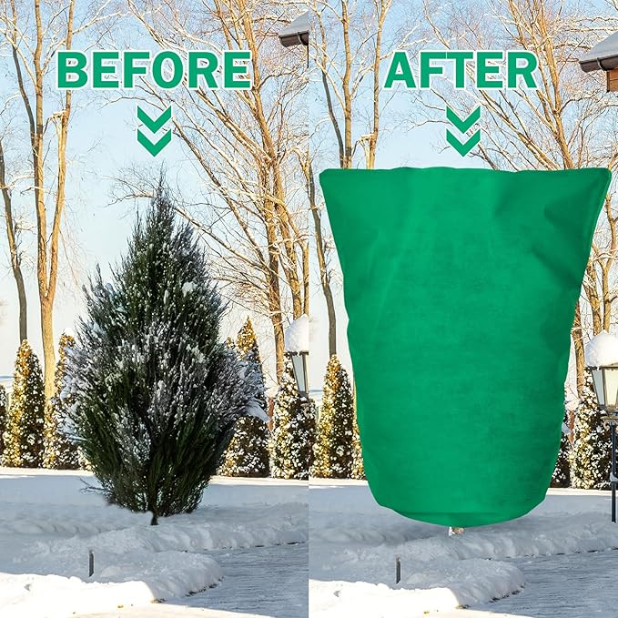Vincreem 1 Pcs 10 x 10 ft Plant Covers Freeze Protection Extra Large Frost Cloth Plant Covers with Zipper Drawstring Winter Cold Weather Frost Blankets for Outdoor Palm Fruit Tree and Shrubs (Green)