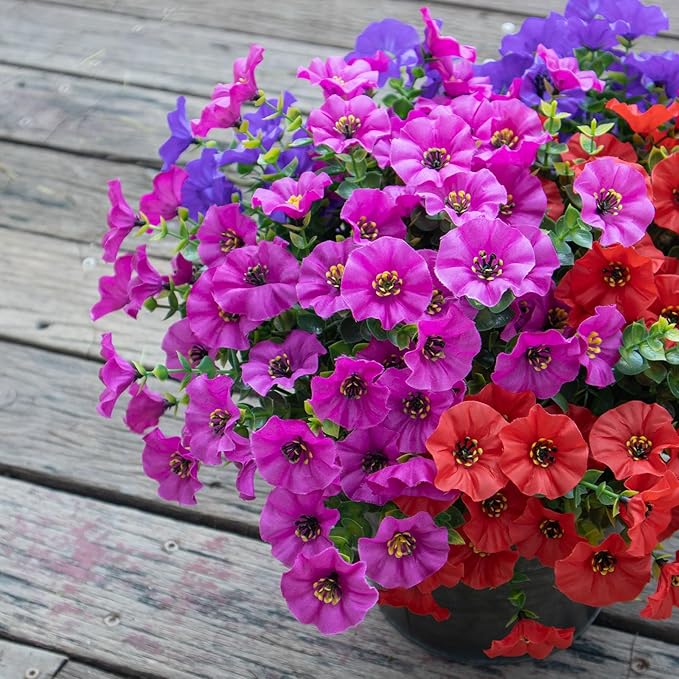 VDVST Artificial Flowers for Outdoors,UV Resistant Artificial Outdoor Flowers,Not-Fading Faux Flowers for Outdoor Planters for Front Door Porch Yard Patio Garden Home Decor,12 Bundles Mix 3 Colors