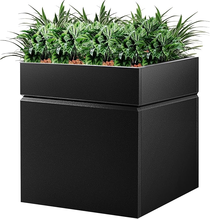 HONYTA Matel Planter Box 17" L x 17" W x 18" H, Cube Heavy Duty Powder Coating Steel Planters with Drainage Hole, Indoor Outdoor All-Weather Use for Home, Porch, Patio, Hotel(Black)