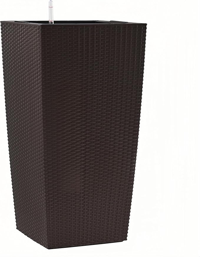 Vigo huseeo 30in Tall Planter, Self Watering Pots for Indoor/Outdoor Plants with Drain Holes, Water Level Monitor, Inner Bucket for Front Porch Patio, Brown Large(1 Set)