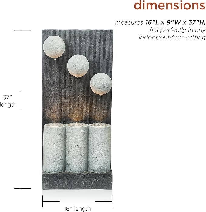 Alpine Corporation 37" Tall Outdoor Floor Calming Infinity Fountain with LED Lights, 3-Tier Modern Water Fountain, Gray