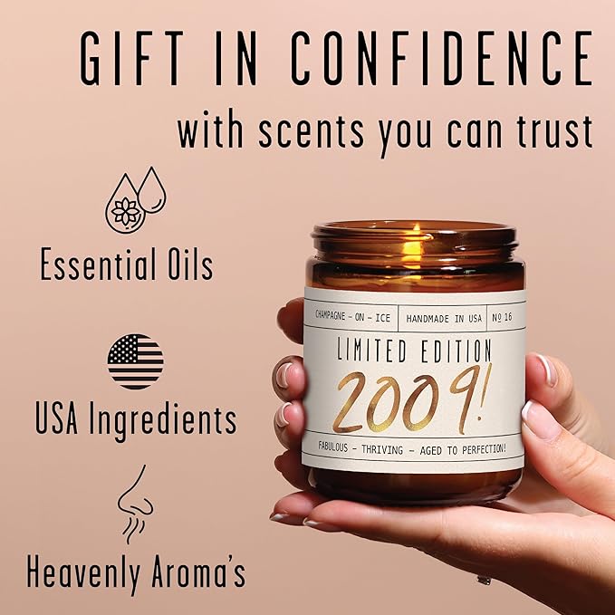 17th Birthday Gifts for Girls - 'Limited Edition 2009' Soy Candle, w/Sparkling Berries & Fruit I 17 Birthday Gifts for Women I 17th Gift for Her Ideas I 9oz Reusable Jar, 50Hr Burn, Made in USA