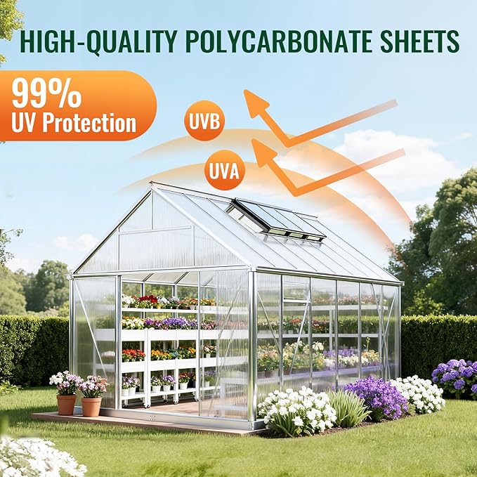 6 Pcs Polycarbonate Greenhouse Panels, 8'FT x 4'FT x 0.24" in Twin-Wall Polycarbonate Sheet, All-Season UV Protected Plastic Roof Sheeting for Greenhouse Covering/Outdoor Garden