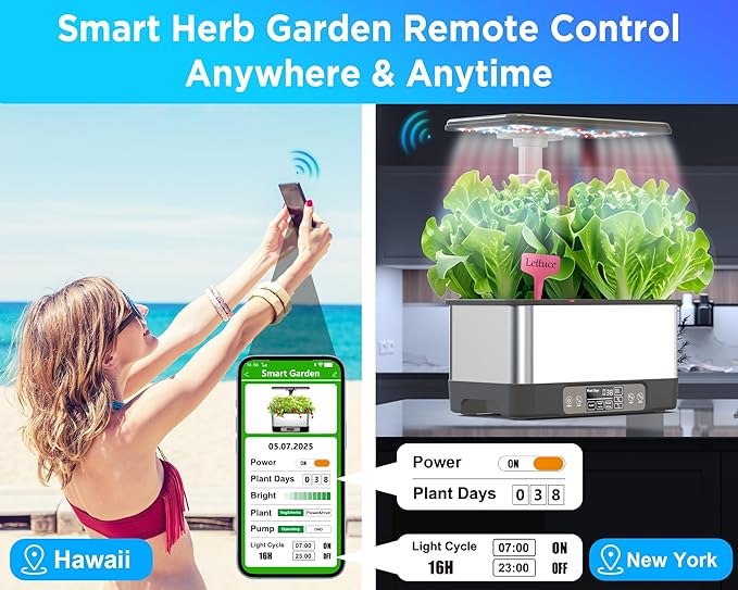 Hydroponics Growing System Indoor Garden, Smart Indoor Herb Garden with Grow Light, in Door Gardening System 6 Pods, APP & WiFi Control, Auto Timer, Quiet Pump, Stainless, Gift for Women Mom, Gray